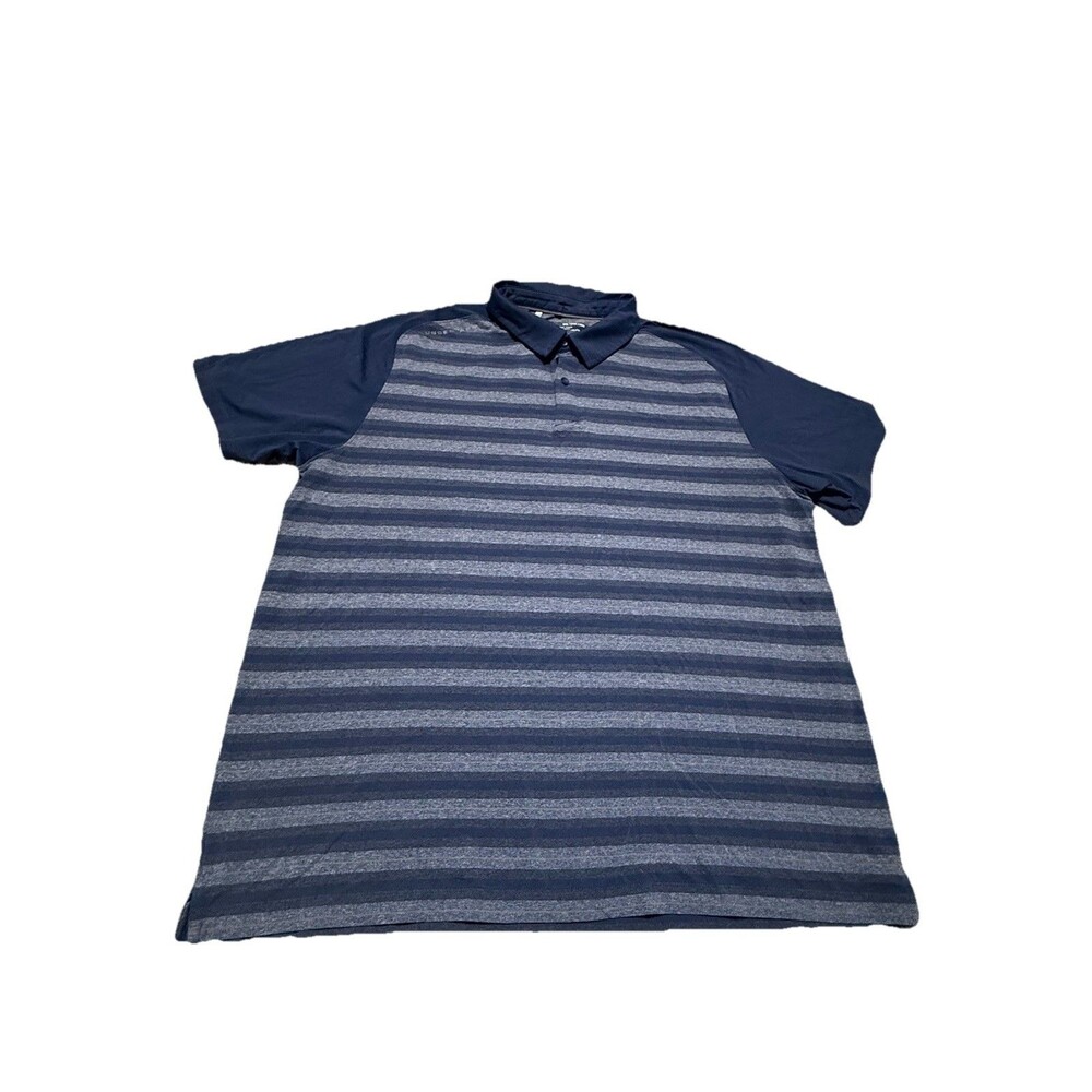 Under Armour Polo Shirt Mens 2XL Heat Gear Loose Gray/Blue Striped